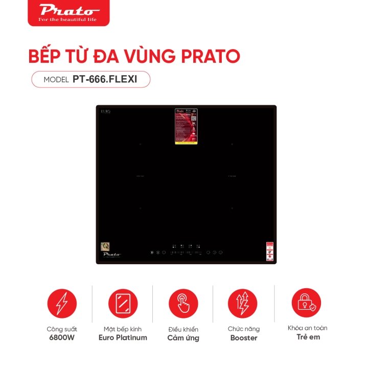 Bếp từ 4 vùng nấu Prato model: PT-666.FLEXI